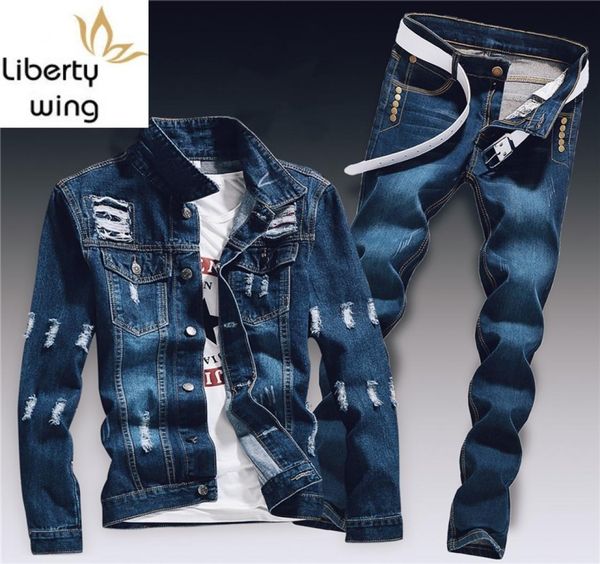 spring mens denim two piece set hole ripped slim fit jacket jeans sets male casual vintage ropa hombre cargo suit streetwear7972851, Gray
spring mens denim two piece set hole ripped slim fit jacket jeans sets male casual vintage ropa hombre cargo suit streetwear7972851, Gray