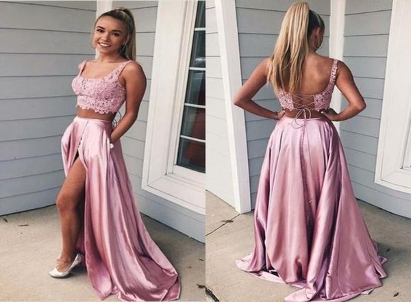 rose gold 2 piece prom dresses long side split lace satin spaghetti laceup evening gowns formal dress vestido de novia special oc9411061, Black
rose gold 2 piece prom dresses long side split lace satin spaghetti laceup evening gowns formal dress vestido de novia special oc9411061, Black