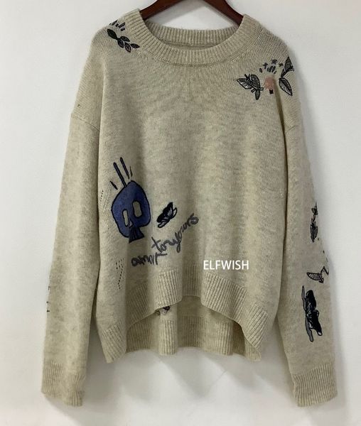 women's sweaters woman 2024fw soft cashmere embroidered floral skull oversized jumpers pullovers knitted 230804, White;black
women's sweaters woman 2024fw soft cashmere embroidered floral skull oversized jumpers pullovers knitted 230804, White;black