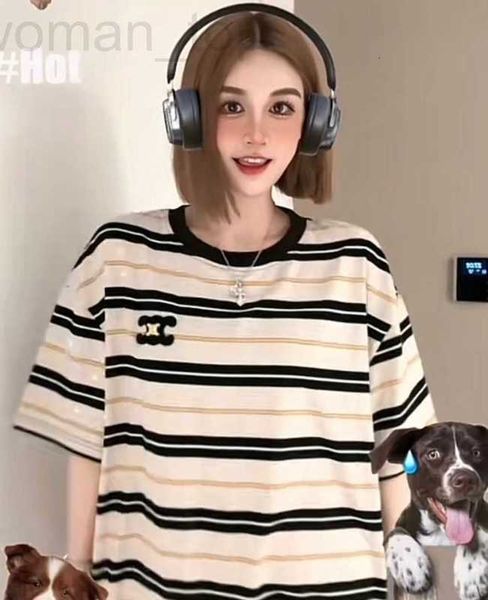 women's t-shirt designer ce23 spring/summer new letter embroidery small gold button decoration black and white stripe t-shirt casual fa
women's t-shirt designer ce23 spring/summer new letter embroidery small gold button decoration black and white stripe t-shirt casual fa