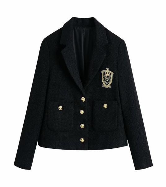 women cropped textured blazer embroidered patch singlebreasted long sleeves fashion casual woman suit short 2104202759788, White;black
women cropped textured blazer embroidered patch singlebreasted long sleeves fashion casual woman suit short 2104202759788, White;black