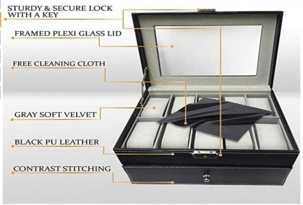 watch box organizer pillow case 20 slot luxury premium display cases with framed glass lid elegant contrast stitching sturdy s70754355833, Black;blue
watch box organizer pillow case 20 slot luxury premium display cases with framed glass lid elegant contrast stitching sturdy s70754355833, Black;blue