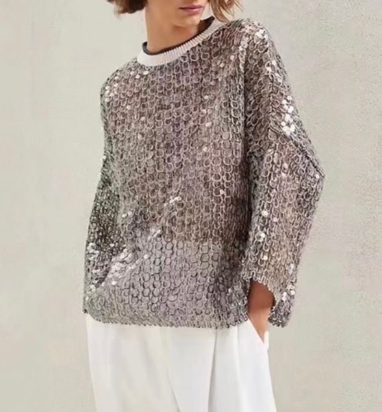 women's sweater european fashion brand fish scale sequin long sleeve sweater, White;black
women's sweater european fashion brand fish scale sequin long sleeve sweater, White;black