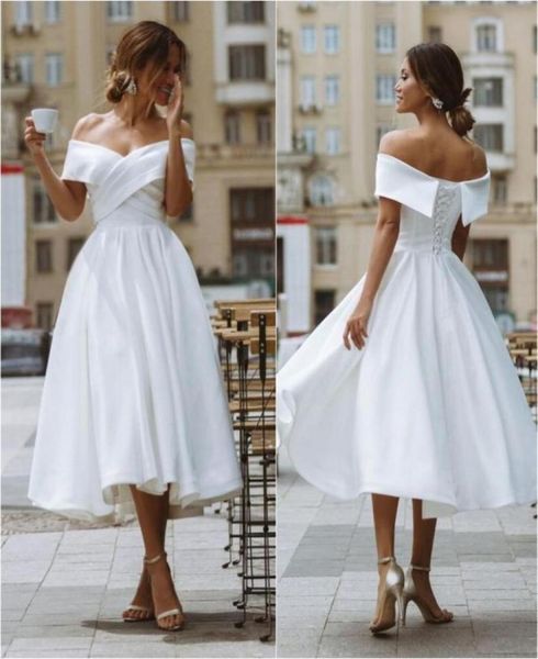 simple tealength wedding dresses off the shoulder white ivory satin aline short bride gowns beach plus size wedding wear 5289609042
simple tealength wedding dresses off the shoulder white ivory satin aline short bride gowns beach plus size wedding wear 5289609042