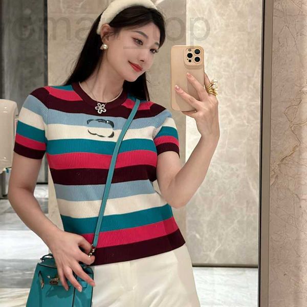 women's t-shirt designer ce family summer new casual slim fit round neck stripe pullover knitwear short sleeve letter sequin wear 84kv, White
women's t-shirt designer ce family summer new casual slim fit round neck stripe pullover knitwear short sleeve letter sequin wear 84kv, White