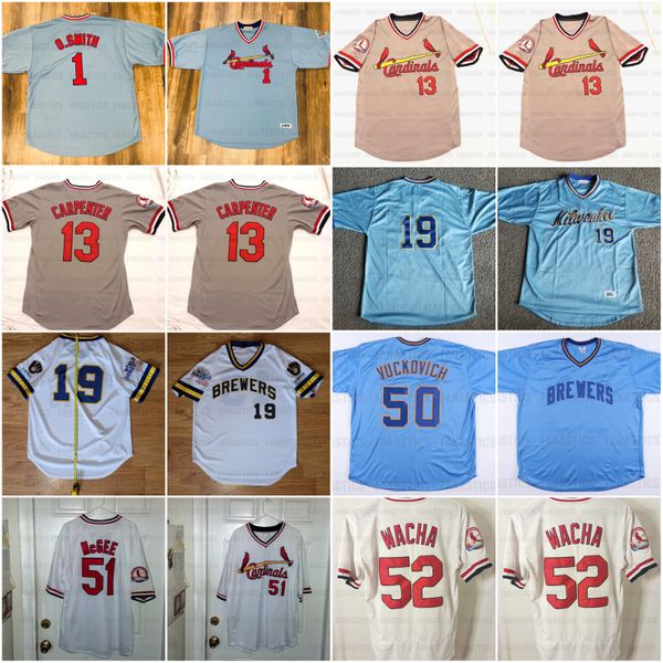 1982 world series brewers jersey 1 ozzie smith 13 carpenter 19 pulover 50 pete vuckovich 51 mc gee 52 wacha custom any name any number, Blue;black
1982 world series brewers jersey 1 ozzie smith 13 carpenter 19 pulover 50 pete vuckovich 51 mc gee 52 wacha custom any name any number, Blue;black
