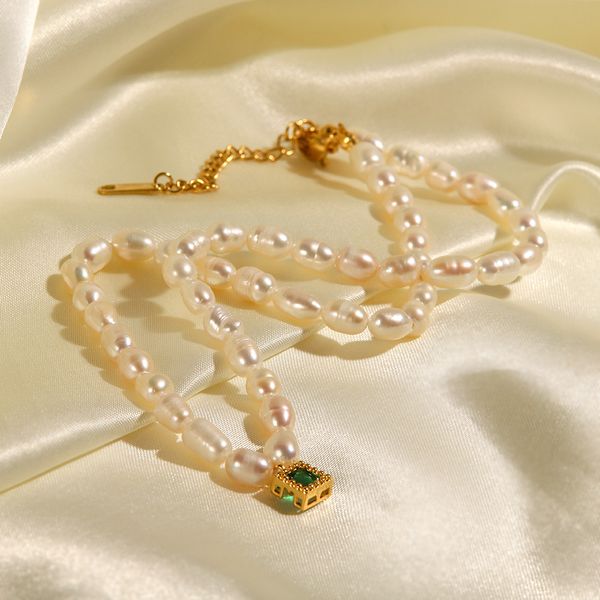 vintage style natural fresh water pearl necklace gemstone pendant luxury collarbone chain titanium steel necklace, Silver
vintage style natural fresh water pearl necklace gemstone pendant luxury collarbone chain titanium steel necklace, Silver