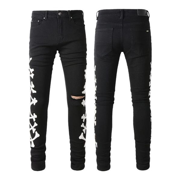 men039s jeans trendy brand bone pattern skinny stretch black jeans with broken knee europe and america2099596, Blue
men039s jeans trendy brand bone pattern skinny stretch black jeans with broken knee europe and america2099596, Blue