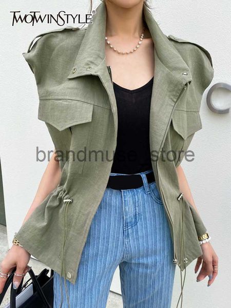 women's jackets twotwinstyle casual cargo waistcoats for women lapel sleeveless tunic patchwork drawstring chic waistcoat female clothi, Black;brown
women's jackets twotwinstyle casual cargo waistcoats for women lapel sleeveless tunic patchwork drawstring chic waistcoat female clothi, Black;brown
