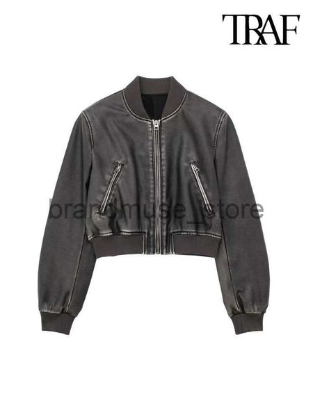 women's jackets traf women fashion faux leather bomber jacket coat vintage long sleeve front zipper female outerwear chic j230806, Black;brown
women's jackets traf women fashion faux leather bomber jacket coat vintage long sleeve front zipper female outerwear chic j230806, Black;brown