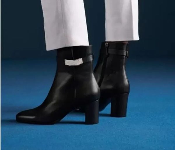 women designer ankle boots genuine leather shoes middle boot block heels low boots lady thick heels pumps party wedding dress gift with box, Black
women designer ankle boots genuine leather shoes middle boot block heels low boots lady thick heels pumps party wedding dress gift with box, Black