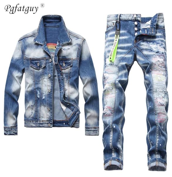 ripped hole tracksuits grind white blue 2pcs men039s jeans sets autumn embroidered rainbow denim jacket and stretch pants1894231, Gray
ripped hole tracksuits grind white blue 2pcs men039s jeans sets autumn embroidered rainbow denim jacket and stretch pants1894231, Gray