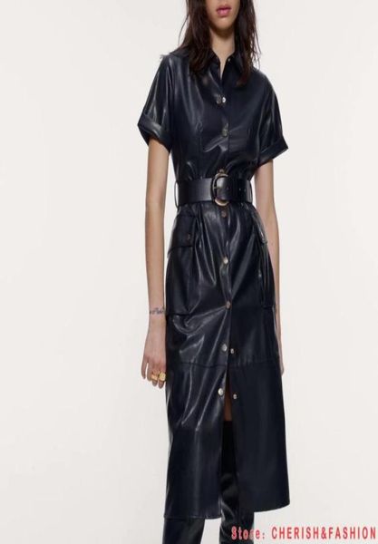 women pu faux leather dress with belt short sleeve retro elegant ladies brown mid dress vestido elegant female autumn button4895272, Black;gray
women pu faux leather dress with belt short sleeve retro elegant ladies brown mid dress vestido elegant female autumn button4895272, Black;gray