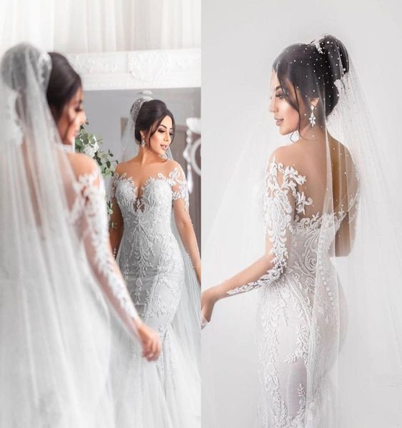 2020 long sleeve mermaid wedding dresses bridal gowns sheer jewel neck lace appliqued buttons back robe de mariee arabic wedding d8226163, White
2020 long sleeve mermaid wedding dresses bridal gowns sheer jewel neck lace appliqued buttons back robe de mariee arabic wedding d8226163, White