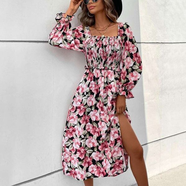 autumn collection french backless dress long sleeves square collar print split for women, Black;gray
autumn collection french backless dress long sleeves square collar print split for women, Black;gray