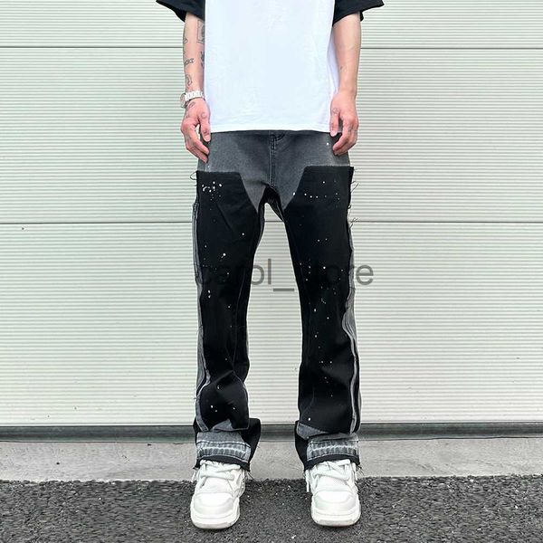 men's jeans 2023 graffiti black flared denim pants with patches hip hop splashed ink wide leg jeans trousers slim fit washed jeans for, Blue
men's jeans 2023 graffiti black flared denim pants with patches hip hop splashed ink wide leg jeans trousers slim fit washed jeans for, Blue