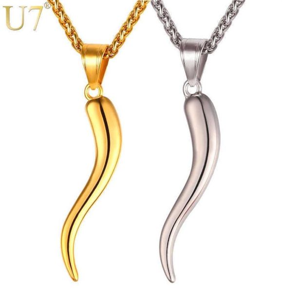 u7 italian horn necklace amulet gold color stainless steel pendants chain for men women gift fashion jewelry p1029309o4054490, Silver
u7 italian horn necklace amulet gold color stainless steel pendants chain for men women gift fashion jewelry p1029309o4054490, Silver