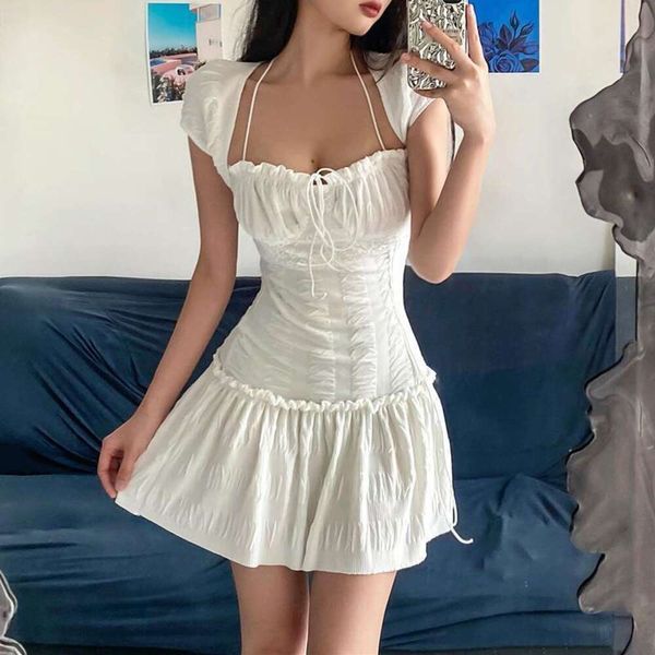 summer womens dress sweet and spicy style square collar hanging necklace folded design short sleeve french, Black;gray
summer womens dress sweet and spicy style square collar hanging necklace folded design short sleeve french, Black;gray