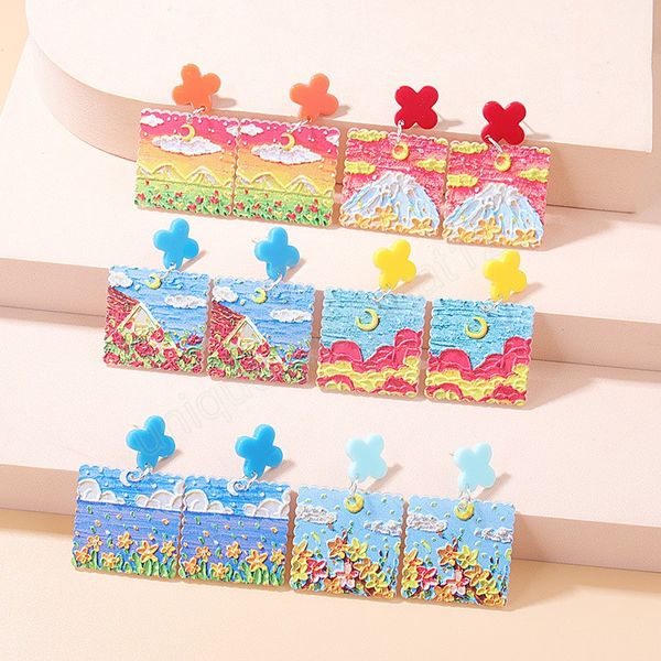 fashion acrylic landscape painting earrings for women retro aestheticism romantic square shaped earring bijoux femme accessories, Silver
fashion acrylic landscape painting earrings for women retro aestheticism romantic square shaped earring bijoux femme accessories, Silver