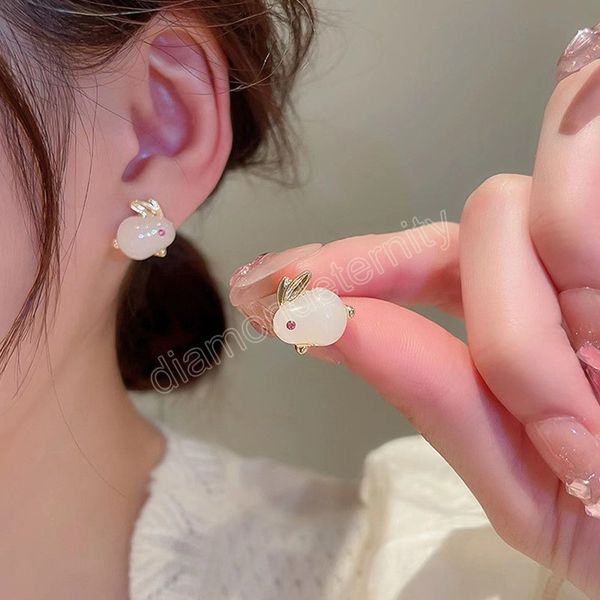 new temperament advanced sense imitation jade rabbit stud earring for women ear accessories, Golden;silver
new temperament advanced sense imitation jade rabbit stud earring for women ear accessories, Golden;silver