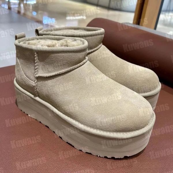 

5cm Height Women Classic Ultra Mini Platform Boot Australian Winter Snow Designer Tasman Tazz Fur Boots Slippers Ankle Sherpa Sweater Letter Size, Chocolate