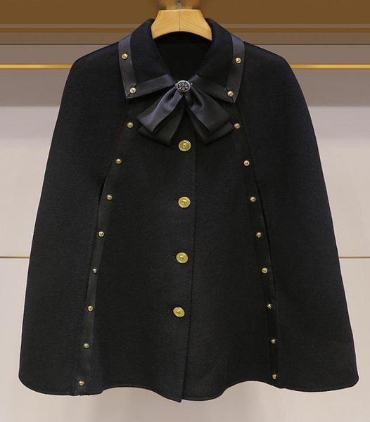 stand collar long cuff bow cape autumn 20210123456786057870, Black;gray
stand collar long cuff bow cape autumn 20210123456786057870, Black;gray