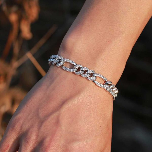 two tune s925 silver hip hop moissanite plated white gold cuban link bracelet