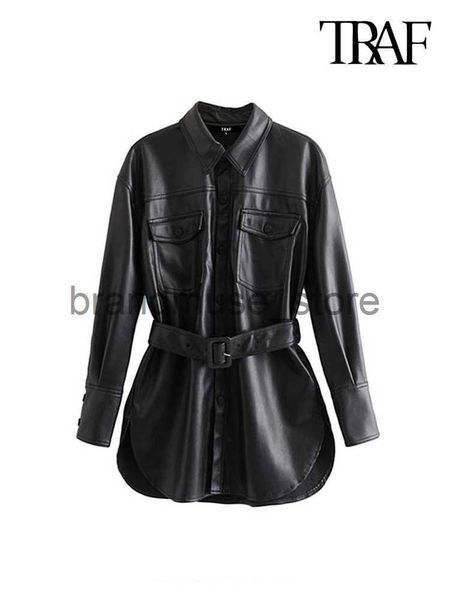 women's jackets traf women vintage stylish faux leather with belted jacket coat fashion long sleeve pockets side vents pu outerwear chi, Black;brown
women's jackets traf women vintage stylish faux leather with belted jacket coat fashion long sleeve pockets side vents pu outerwear chi, Black;brown