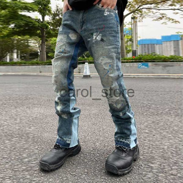 men's jeans high street retro ink splash patchwork ripped jeans flare pants men and women straight casual oversized loose denim trouser, Blue
men's jeans high street retro ink splash patchwork ripped jeans flare pants men and women straight casual oversized loose denim trouser, Blue