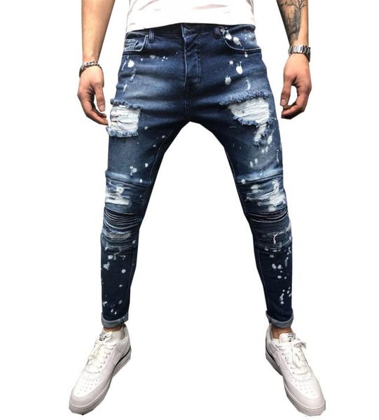 men stretch destroyed ripped paint point biker jeans new fashion zipper skinny jeans1876510, Blue
men stretch destroyed ripped paint point biker jeans new fashion zipper skinny jeans1876510, Blue