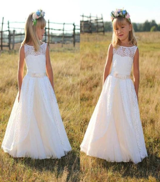 cute white a line lace flower girl dresses with sash floor length scoop first communion dress 157250, White;blue
cute white a line lace flower girl dresses with sash floor length scoop first communion dress 157250, White;blue