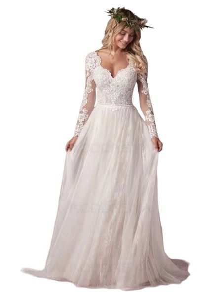 vestido de novia boho beach wedding dresses 2023 long sleeve v neck beach lace bridal wedding gowns elegant bohemian tulle backless a line b, White
vestido de novia boho beach wedding dresses 2023 long sleeve v neck beach lace bridal wedding gowns elegant bohemian tulle backless a line b, White