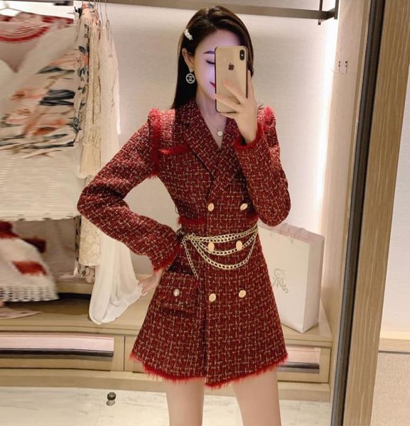 women red tweed plaid blazer golden double breasted jacket thick long woolen suit coat fall winter outerwear with chain belt bag8914495, White;black
women red tweed plaid blazer golden double breasted jacket thick long woolen suit coat fall winter outerwear with chain belt bag8914495, White;black