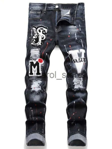 men's jeans men stretchy ripped skinny biker embroidery cartoon print jeans destroyed hole slim fit denim hip hop black jeans j230806, Blue
men's jeans men stretchy ripped skinny biker embroidery cartoon print jeans destroyed hole slim fit denim hip hop black jeans j230806, Blue