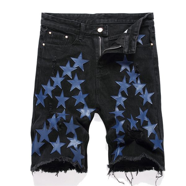 ripped jeans denim shorts men's star patch suprior summer designer retro short pants trousers big size 29-38, Blue
ripped jeans denim shorts men's star patch suprior summer designer retro short pants trousers big size 29-38, Blue