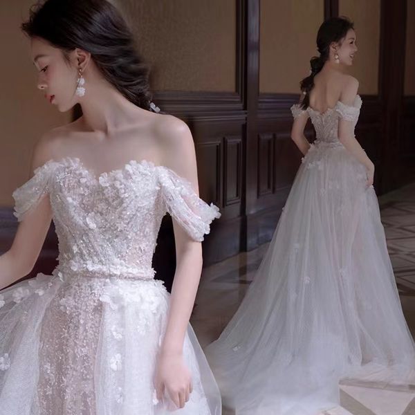 sheer lace boho mermaid wedding dresses 3d flowers applique off shoudler tulle dark grey beach boho bridal gowns crystals plus size wed brid, White
sheer lace boho mermaid wedding dresses 3d flowers applique off shoudler tulle dark grey beach boho bridal gowns crystals plus size wed brid, White