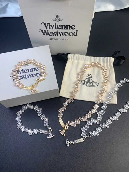 empress dowager vivian's irregular square zircon saturn necklace with light luxury design and full diamond crystal bracelet, Silver
empress dowager vivian's irregular square zircon saturn necklace with light luxury design and full diamond crystal bracelet, Silver