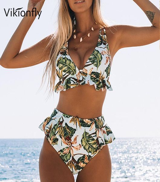 high waist bikini 2020 women swimsuit leaf print ruffle halter brazilian swimwear swimming suit for ladies bathing suit xl9253035, White;black
high waist bikini 2020 women swimsuit leaf print ruffle halter brazilian swimwear swimming suit for ladies bathing suit xl9253035, White;black