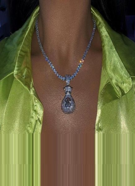 full micro paved cubic zirconia cz iced out dollar money bag pendant hip hop women necklace with tennis box chain2159121, Silver
full micro paved cubic zirconia cz iced out dollar money bag pendant hip hop women necklace with tennis box chain2159121, Silver