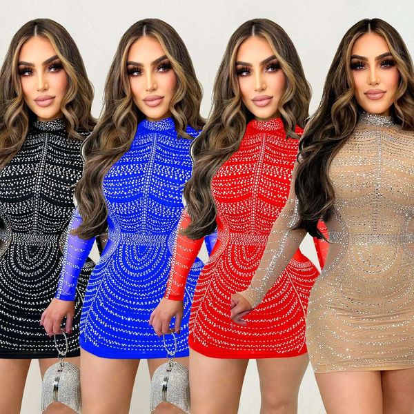fashion womens dress pure color diamond drilling net penetrating long sleeve short, Black;gray
fashion womens dress pure color diamond drilling net penetrating long sleeve short, Black;gray
