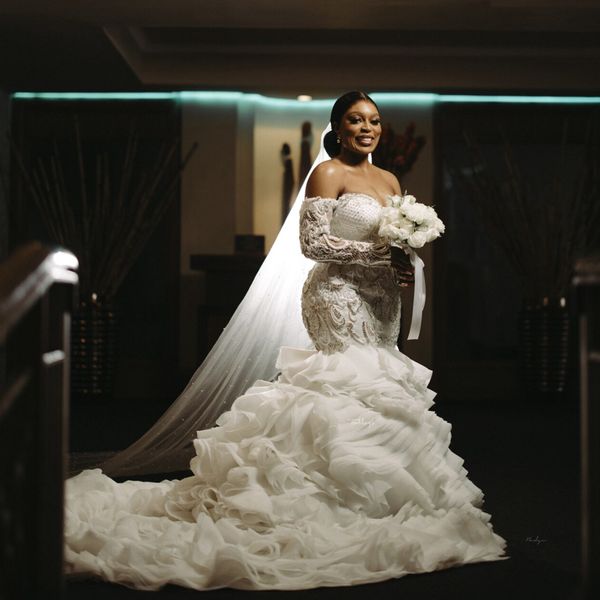 african plus size beaded mermaid wedding dresses 2023 sheer neck long sleeve trumpet fishtail beach aso ebi bridal gowns, White
african plus size beaded mermaid wedding dresses 2023 sheer neck long sleeve trumpet fishtail beach aso ebi bridal gowns, White