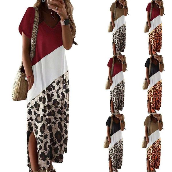 womens clothing leopard pattern color split side slit t shirt long dress black and white round collar, Black;gray
womens clothing leopard pattern color split side slit t shirt long dress black and white round collar, Black;gray