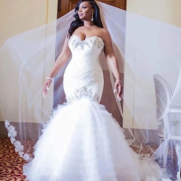 2023 vintage african mermaid wedding dresses sweetheart illusion lace appliques ruffles tiered organza forma, White
2023 vintage african mermaid wedding dresses sweetheart illusion lace appliques ruffles tiered organza forma, White