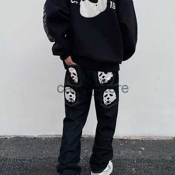 men's jeans american street vintage high printed jeans straight leg loose hiphop skeleton pants jeans for men j230806, Blue
men's jeans american street vintage high printed jeans straight leg loose hiphop skeleton pants jeans for men j230806, Blue