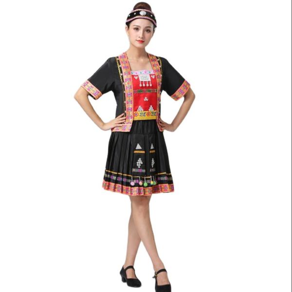 asia stage performance clothing embroidered chinese folk dance costume hmong style ethnic minorities festival dance wear, Black;red
asia stage performance clothing embroidered chinese folk dance costume hmong style ethnic minorities festival dance wear, Black;red