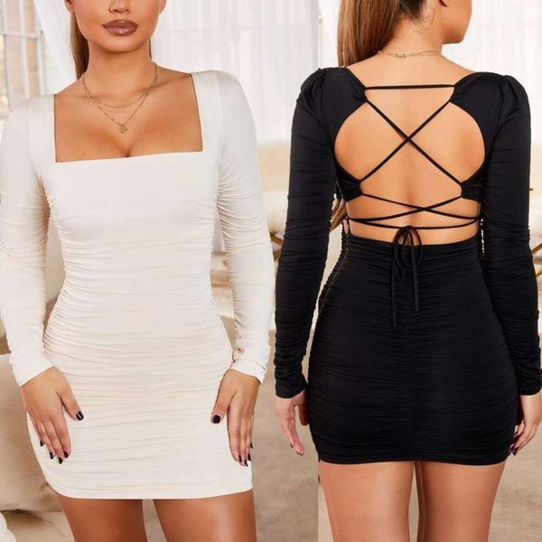 long sleeve dress with straps on the back tight skirt for women in autumn, Black;gray
long sleeve dress with straps on the back tight skirt for women in autumn, Black;gray