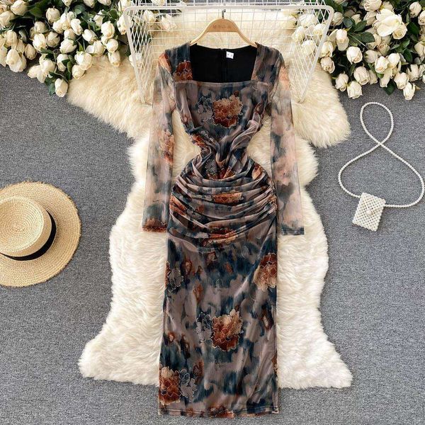 light mature style womens clothing temperament printed square collar long sleeved dress pleated slim elegant, Black;gray
light mature style womens clothing temperament printed square collar long sleeved dress pleated slim elegant, Black;gray