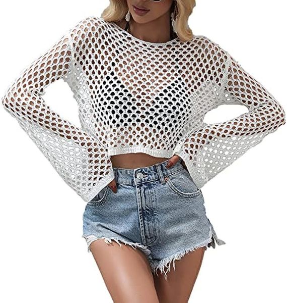 bridesmaid dress womens crochet summer long sleeve crochet cover up beach bikini loose top, White;pink
bridesmaid dress womens crochet summer long sleeve crochet cover up beach bikini loose top, White;pink