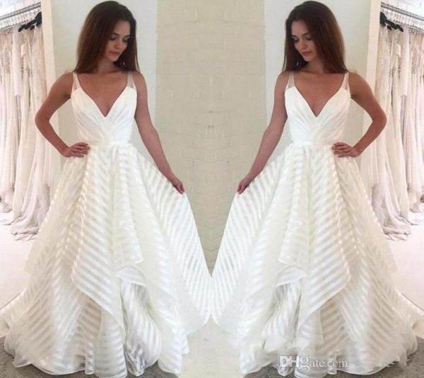 deep v neck spaghetti straps a line wedding dress stripes lace tulle tiers ruffles floor length bridal gown robe de mariee bc08568713611, White
deep v neck spaghetti straps a line wedding dress stripes lace tulle tiers ruffles floor length bridal gown robe de mariee bc08568713611, White