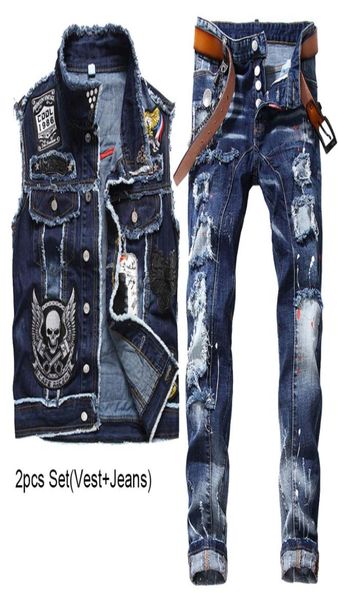2023 new tracksuits blue men 2 pieces sets fashion slim casual embroidery skull denim vest and ragged paint patch stretch jeans co7953878, Gray
2023 new tracksuits blue men 2 pieces sets fashion slim casual embroidery skull denim vest and ragged paint patch stretch jeans co7953878, Gray